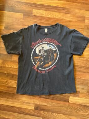 Vintage 2002 Merle Haggard Motorcycle Cowboy Promo Tee Faded Black XL